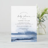 Aquarelle moderne | Invitation Baby shower bleu (Debout devant)