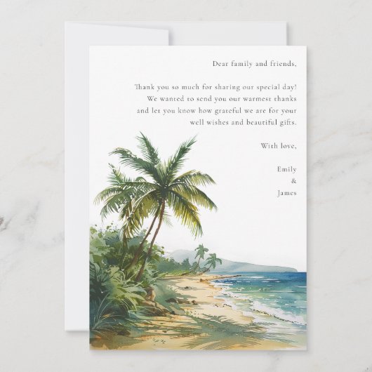 Aquarelle moderne Merci de mariage de plage tropic (Dos)