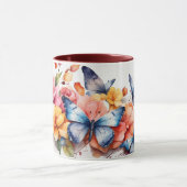 Aquarelle moderne mignonne Papillon Fleurs Mug (Centre)
