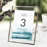 Aquarelle moderne | Numéro de table Turquoise<br><div class="desc">Ce numéro de table turquoise couleur aquarelle moderne est parfait pour un mariage contemporain élégant. La collection design minimaliste, classique et élégante présente de simples touches de peinture couleur à l'eau dans de jolis tons bijoux. La carte s'imprime à l'avant et à l'arrière (double face). Les articles sont imprimés exactement...</div>