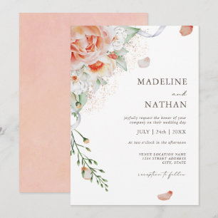 Aquarelle moderne Peach Faire-part de mariage flor