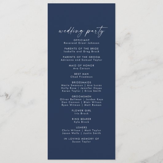 Aquarelle moderne | Programme de mariage bleu (Dos)