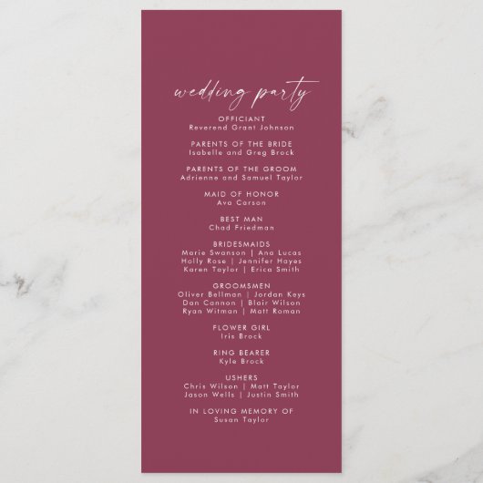 Aquarelle moderne | Programme de mariage rouge (Dos)