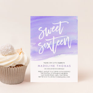 Aquarelle moderne Purple Sweet sixteen Invitation
