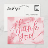 Aquarelle moderne rose | Carte postale Merci (Devant / Derrière)