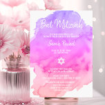 Aquarelle moderne Rose Star Invitation BAT MITZVAH<br><div class="desc">Belles cartes d'invitation de Bat mitzvah juif religieux. Aquarelle claire violet, rose, pêche, orange, violet avec étoile de David en blanc. Lettres de script modernes. 'Est appelé à la TORAH comme un Bar Mitzvah'. Parfait pour fille de 12 ans, fille. Facile à modifier - il suffit d'ajouter vos informations /...</div>