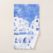 Aquarelle moderne Santorin Grèce île (Serviette à main)