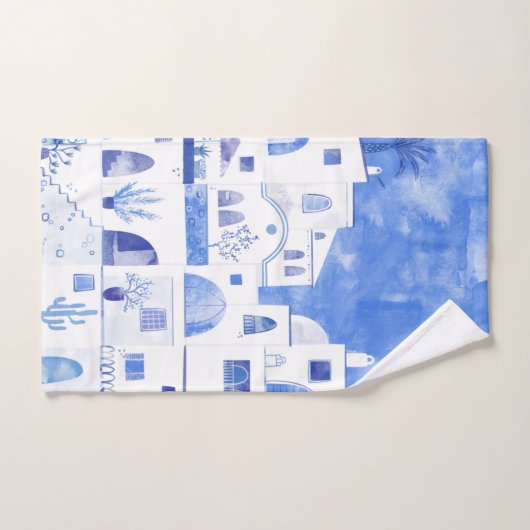 Aquarelle moderne Santorin Grèce île (Serviette à main)