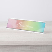 Aquarelle moderne Script Rainbow Pastel Nom Plaque (Devant)