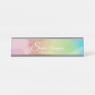Aquarelle moderne Script Rainbow Pastel Nom Plaque