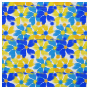 Aquarelle moderne tissu Fleurs jaunes et bleues
