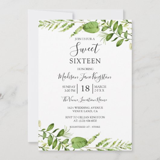 Aquarelle moderne Vert doux 16 Invitation (Devant)
