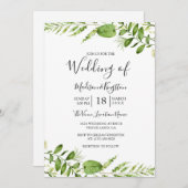 Aquarelle moderne verte Mariage Feuille Invitation (Devant / Derrière)