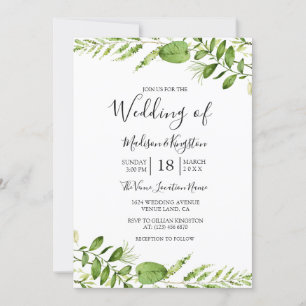 Aquarelle moderne verte Mariage Feuille Invitation