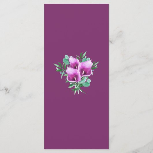 Aquarelle moderne violet Calla Lily Menu Mariage (Dos)