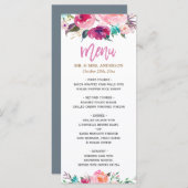 Aquarelle moderne violet rose rose Mariage menu (Devant / Derrière)