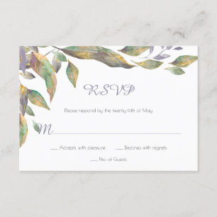 Aquarelle moderne violet vert or Feuilles RSVP