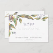 Aquarelle moderne violet vert or Feuilles RSVP | (Devant / Derrière)