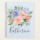 Aquarelle monogramme bleu rose printemps floral (Devant)