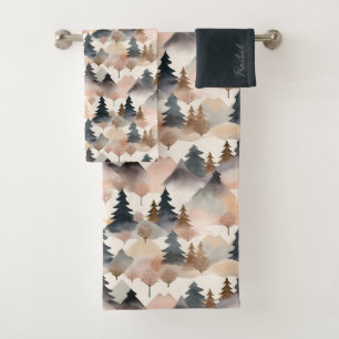 Aquarelle Monogramme Boho de l'arbre de montagne