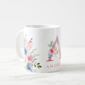 Aquarelle Monogramme Floral Lettre A Café Mug (Devant gauche)
