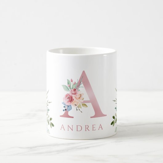 Aquarelle Monogramme Floral Lettre A Café Mug (Centre)