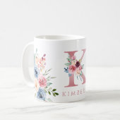 Aquarelle Monogramme Floral Lettre K Café Mug (Devant gauche)