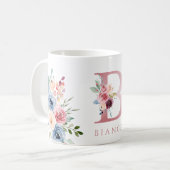 Aquarelle Monogramme Florale B Café Mug (Devant gauche)