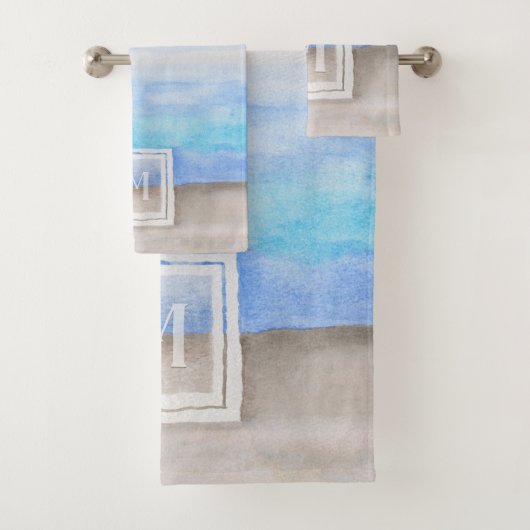 Aquarelle Monogramme mer et sable bleu et bronze (En situation)