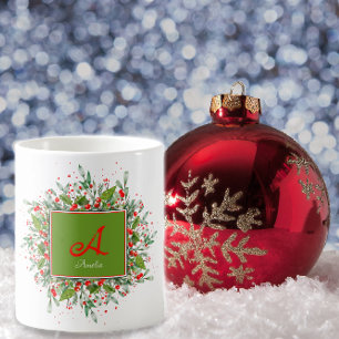 Aquarelle monogramme Rouge Café de Noël Mug