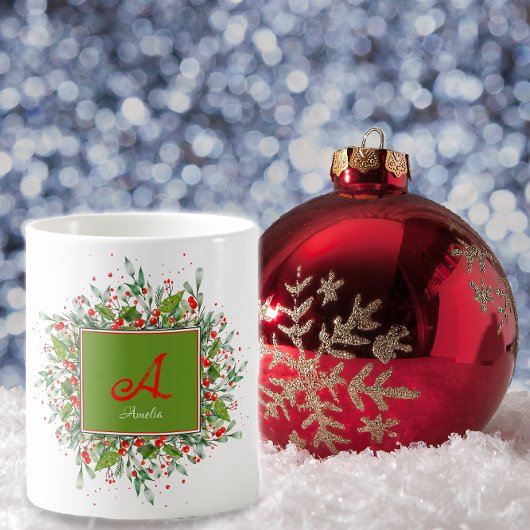 Aquarelle monogramme Rouge Café de Noël Mug