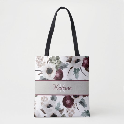 Aquarelle monogramme Sac fourre-tout floral (Devant)