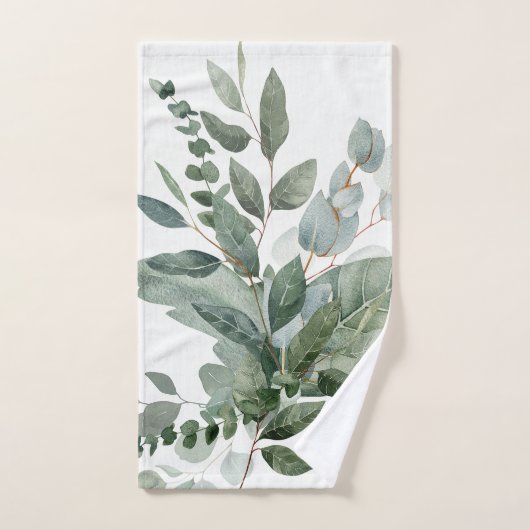 Aquarelle monogramme Sage rustique Vert (Serviette à main)