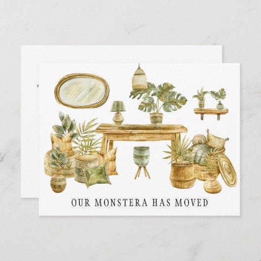 Aquarelle Monstera Moving Faire-part (Devant / Derrière)