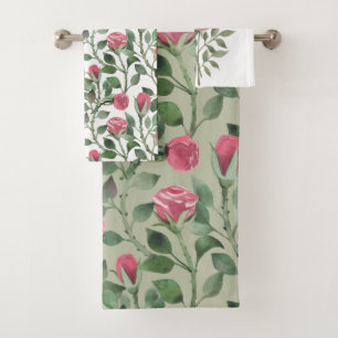 Aquarelle motif de fleurs et bourgeons de roses