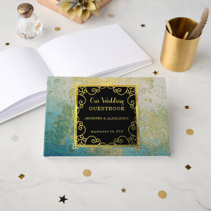 Aquarelle motif or mariage Foil Guestbook