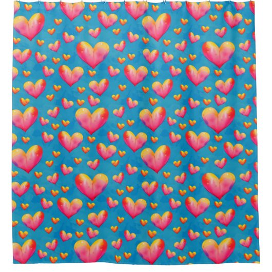 Aquarelle multicolore Coeurs Douche rideau (Devant)