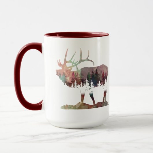Aquarelle multicolore en boue Mug silhouette d'Elk (Gauche)