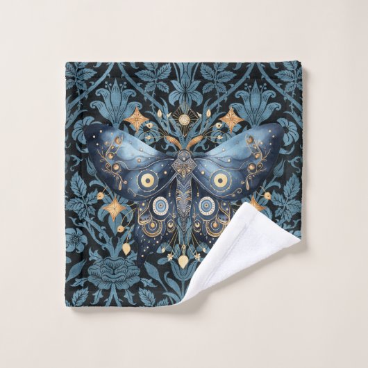Aquarelle mystique Bleu et doré Night Moth (Gant de toilette)