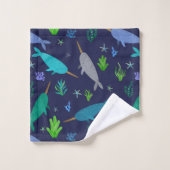 Aquarelle Narwhals Sous La Mer Or (Gant de toilette)