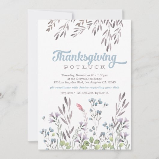 Aquarelle Nature Thanksgiving Potluck Invitation (Devant)