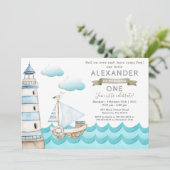 Aquarelle Nautique Anniversaire Fête Invitation (Debout devant)