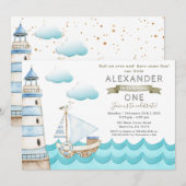 Aquarelle Nautique Anniversaire Fête Invitation (Devant / Derrière)