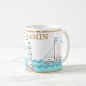 Aquarelle Nautique phare Voilier Mug (Devant droit)