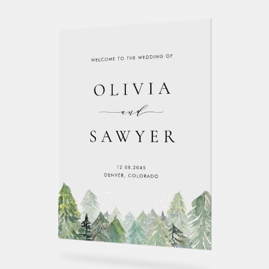 Aquarelle Neige Forêt À feuillage persistant Maria (Angle)