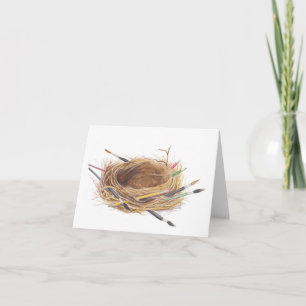 Aquarelle nid d'oiseau avec pinceaux d'art Carte d