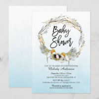 Aquarelle Nid Filles Invitation Baby shower