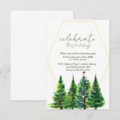 Aquarelle Noël Arbres Fête Invitation (Devant / Derrière)