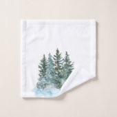 Aquarelle Noël Arbres neige Coton blanc (Gant de toilette)