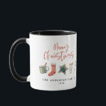 Aquarelle Noël biscuit boissons sucre de canne Mug<br><div class="desc">Un design festif de tasse amusant avec des favoris hivernaux aquarelle - chocolat chaud,  sucre de canne,  bas. Joyeux Noël en écriture contemporaine,  parfait pour célébrer la saison des fêtes. peut être édité,  partie d'une collection.</div>